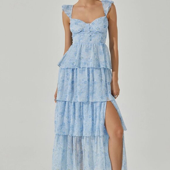 Astr Dresses & Skirts - Midsummer Floral Tiered Maxi Dress by ASTR - Blue Floral